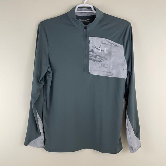 Under Armour Quarter 1/4 Zip Pullover Mens L Loose Fit Heat Gear Gray Pocket - Picture 1 of 12